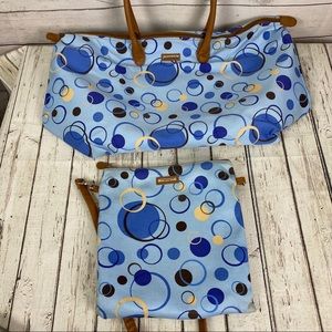 Longaberger Bag Set Overnight Tote Purse Blue Dot
